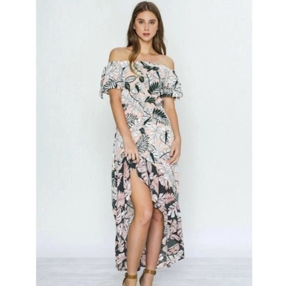 Flying Tomato Pink Tropical off shoulder dress